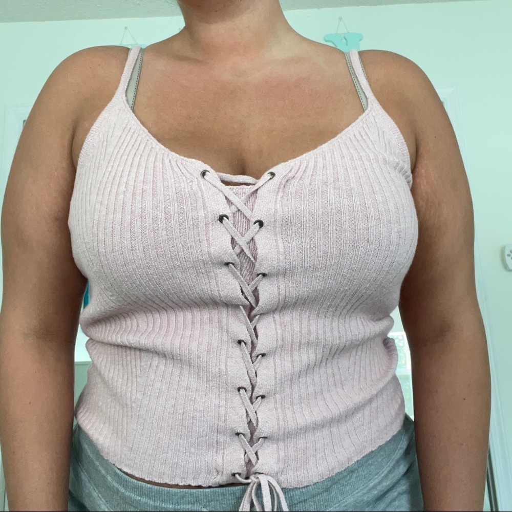 NWOT lace-up sweater tank